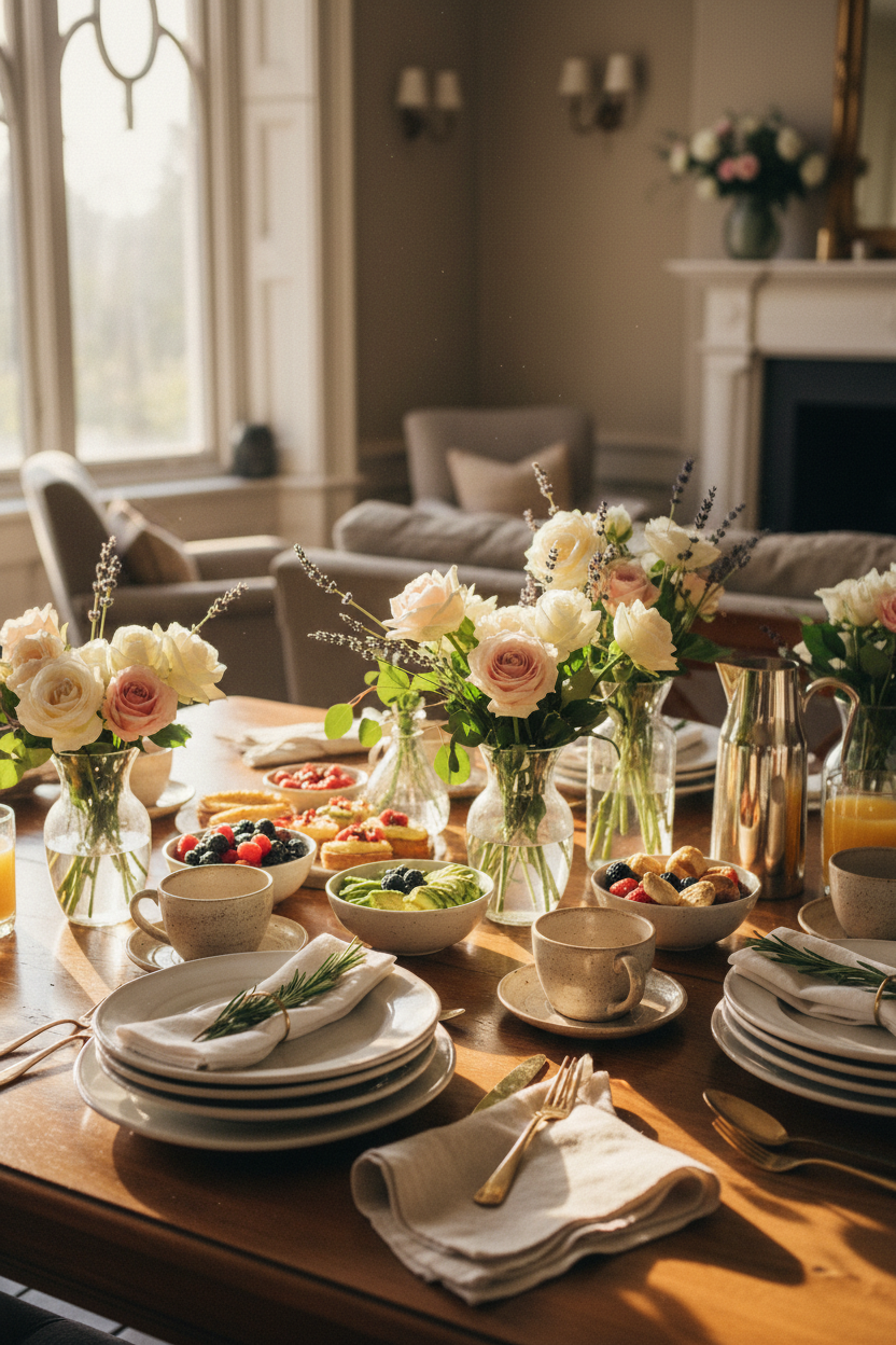 Beautifully set brunch table for guests