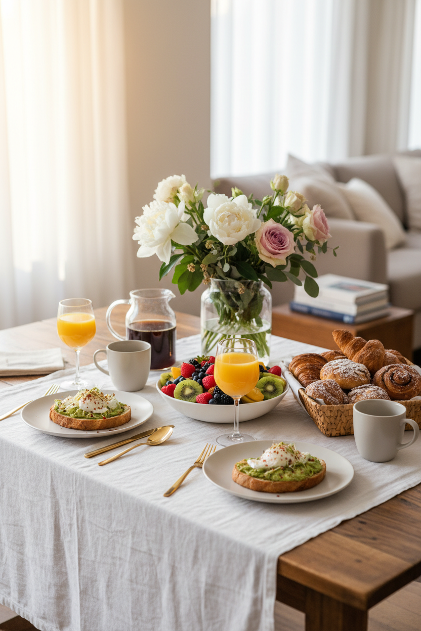 Weekend brunch table scene
