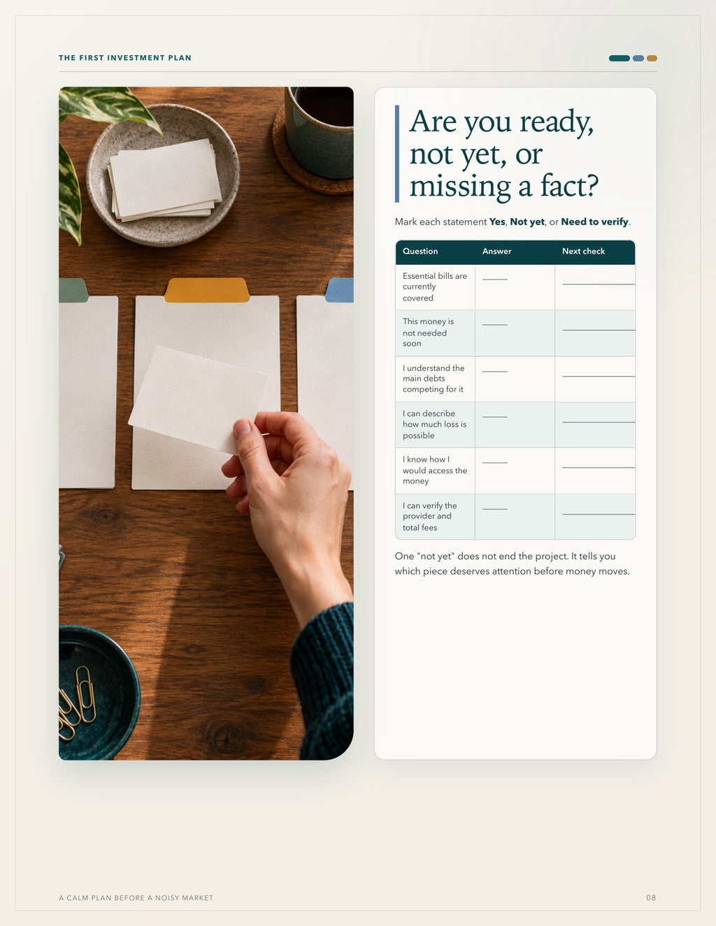 The First Investment Plan — A Calm Beginner's System for Goals, Risk, Diversification, Fees, and Investing on a Regular Schedule